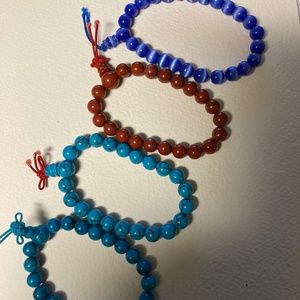 4 Vintage Turquoise Blue Rust Bead Stretch Bracelets